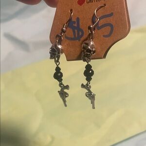 Skull and Gun Dangle Earrings